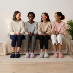 OZABI Pantoufles Ouvertes Femme Fantaisie, Pack de 2 Paires, Tige Textile Éponge Unie, Passepoil, Plaquette Love, Semelle Mousse