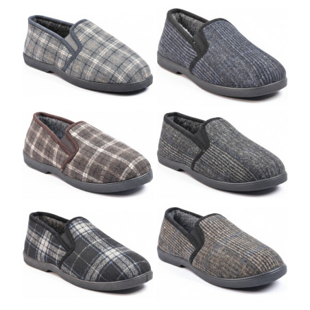OZABI Pantoufles Charentaises Homme Hiver, Tige Textile à Carreaux, Intérieur Fourré, Élastiques de Maintien, Semelle Caoutchouc