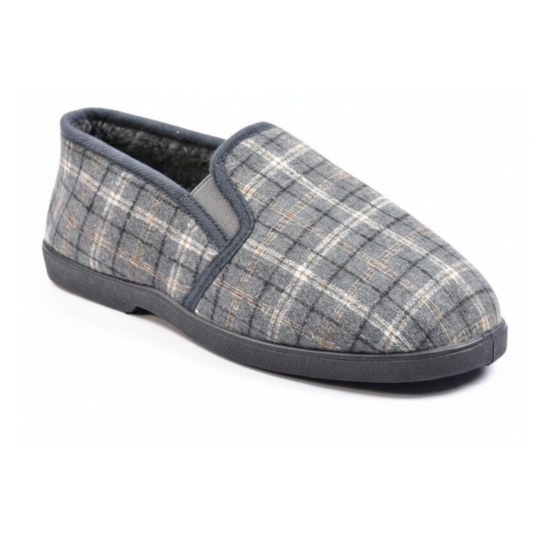 OZABI Pantoufles Charentaises Homme Hiver, Tige Textile à Carreaux, Intérieur Fourré, Élastiques de Maintien, Semelle Caoutchouc