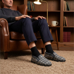 OZABI Pantoufles Charentaises Homme Hiver, Tige Textile à Carreaux, Intérieur Fourré, Élastiques de Maintien, Semelle Caoutchouc