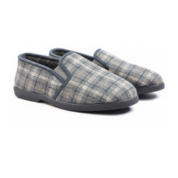OZABI Pantoufles Charentaises Homme Hiver, Tige Textile à Carreaux, Intérieur Fourré, Élastiques de Maintien, Semelle Caoutchouc