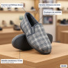 OZABI Pantoufles Charentaises Homme Hiver, Tige Textile à Carreaux, Intérieur Fourré, Élastiques de Maintien, Semelle Caoutchouc