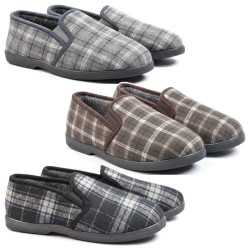 OZABI Pantoufles Charentaises Homme Hiver, Tige Textile à Carreaux, Intérieur Fourré, Élastiques de Maintien, Semelle Caoutchouc