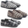 OZABI Pantoufles Charentaises Homme Hiver, Tige Textile à Carreaux, Intérieur Fourré, Élastiques de Maintien, Semelle Caoutchouc