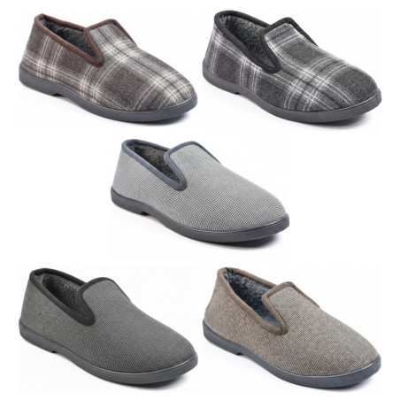 OZABI Pantoufles Charentaises Homme Fourrées, Tige Textile à Carreaux, Semelle Intérieure Amovible, Semelle Caoutchouc Antidérap