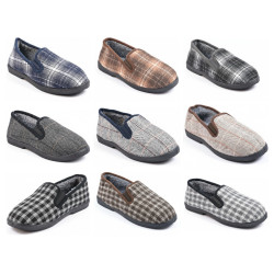 OZABI Pantoufles Charentaises Homme Fourrées, Tissage Géométrique Carreaux et Chevrons, Semelle Amovible, Semelle Caoutchouc