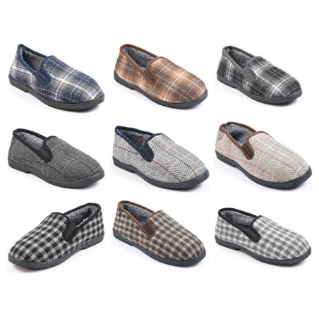 OZABI Pantoufles Charentaises Homme Fourrées, Tissage Géométrique Carreaux et Chevrons, Semelle Amovible, Semelle Caoutchouc