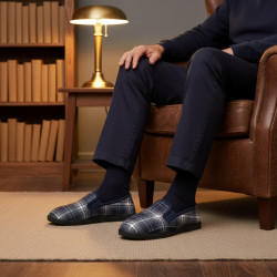 OZABI Pantoufles Charentaises Homme Fourrées, Tissage Géométrique Carreaux et Chevrons, Semelle Amovible, Semelle Caoutchouc