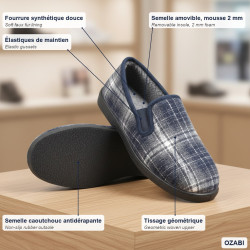 OZABI Pantoufles Charentaises Homme Fourrées, Tissage Géométrique Carreaux et Chevrons, Semelle Amovible, Semelle Caoutchouc