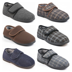 OZABI Pantoufles Charentaises Homme Fourrées, Fermeture Auto-Agrippante, Tige Textile Unie ou à Carreaux, Semelle Caoutchouc