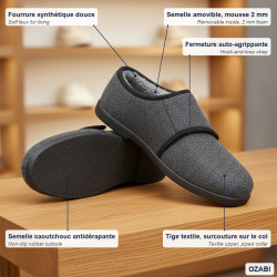 OZABI Pantoufles Charentaises Homme Fourrées, Fermeture Auto-Agrippante, Tige Textile Unie ou à Carreaux, Semelle Caoutchouc