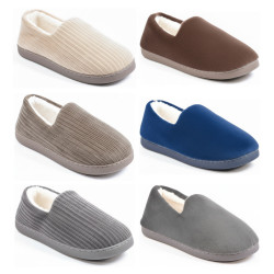 OZABI Pantoufles Chaussons Homme Fourrés, Tige Textile Côtelée ou Effet Fourrure, Semelle Caoutchouc Antidérapante
