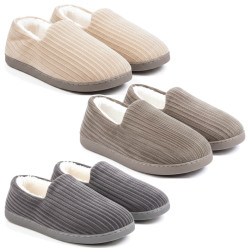 OZABI Pantoufles Chaussons Homme Fourrés, Tige Textile Côtelée ou Effet Fourrure, Semelle Caoutchouc Antidérapante