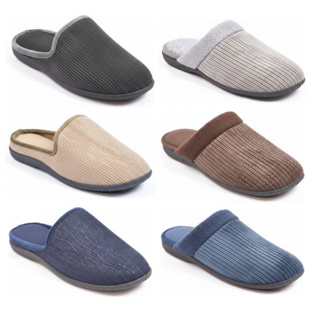OZABI Pantoufles Ouvertes Homme Antidérapantes, Tige Côtelée Aspect Velours, Intérieur Textile Doux, Semelle Caoutchouc