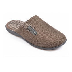 OZABI Pantoufles Ouvertes Homme Antidérapantes, Tige Textile avec Détail Pied de Poule ou Patch Brodé, Semelle Caoutchouc