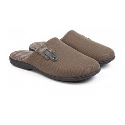 OZABI Pantoufles Ouvertes Homme Antidérapantes, Tige Textile avec Détail Pied de Poule ou Patch Brodé, Semelle Caoutchouc