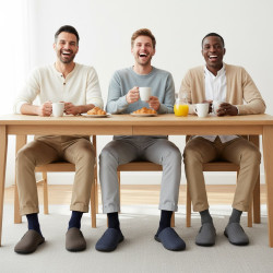 OZABI Pantoufles Ouvertes Homme Antidérapantes, Tige Textile avec Détail Pied de Poule ou Patch Brodé, Semelle Caoutchouc