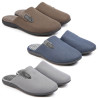 OZABI Pantoufles Ouvertes Homme Antidérapantes, Tige Textile avec Détail Pied de Poule ou Patch Brodé, Semelle Caoutchouc