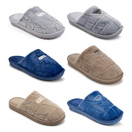 OZABI Pantoufles Ouvertes Homme Antidérapantes, Style Sport Brodé, Tige Fourrure Synthétique Matelassée, Semelle Caoutchouc Rigi