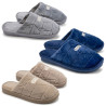 OZABI Pantoufles Ouvertes Homme Antidérapantes, Style Sport Brodé, Tige Fourrure Synthétique Matelassée, Semelle Caoutchouc Rigi