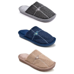 OZABI Pantoufles Ouvertes Homme Antidérapantes, Tige Côtelée Touché Velours, Broderie Cou-de-Pied, Intérieur Éponge, Semelle Cao