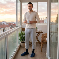 OZABI Pantoufles Ouvertes Homme Antidérapantes, Tige Côtelée Touché Velours, Broderie Cou-de-Pied, Intérieur Éponge, Semelle Cao