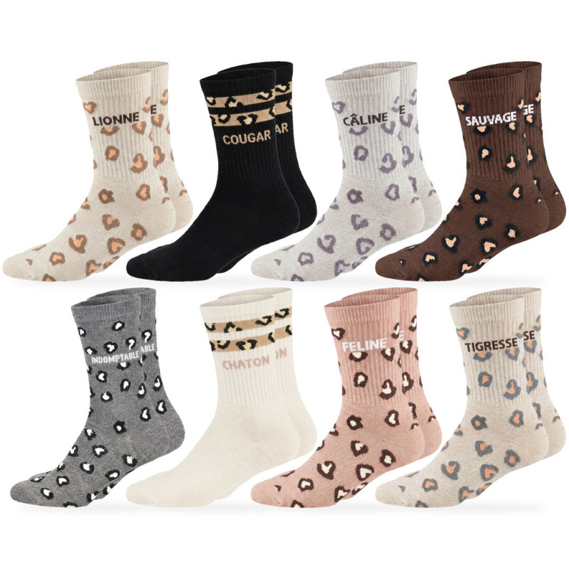 OZABI Chaussettes Femme Message Humoristique Fantaisie Lot de 8 Paires (Pack) - Gamme P'tits mots d'Amour, Coton Mélangé