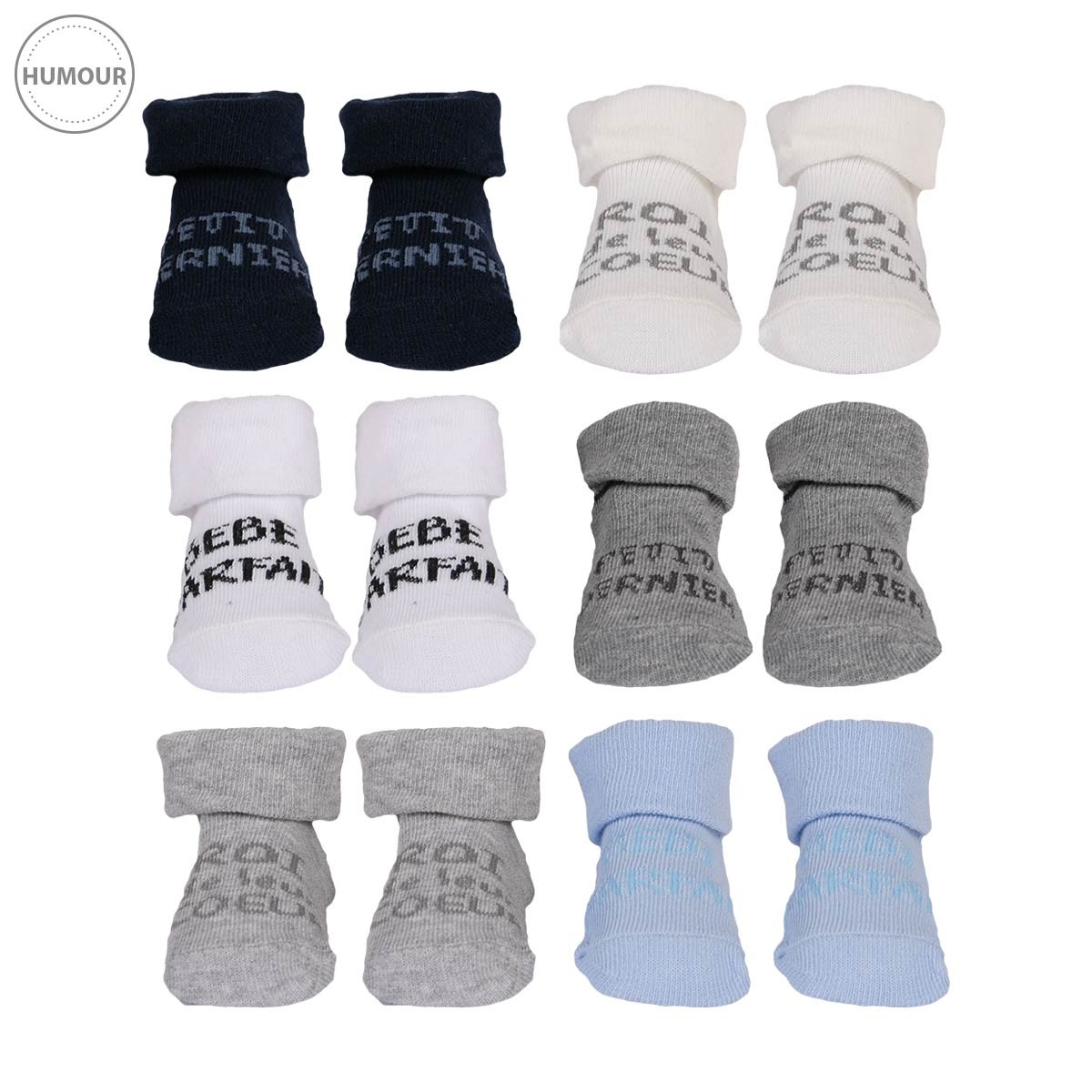 Chaussettes bébé naissance humour lot de 6